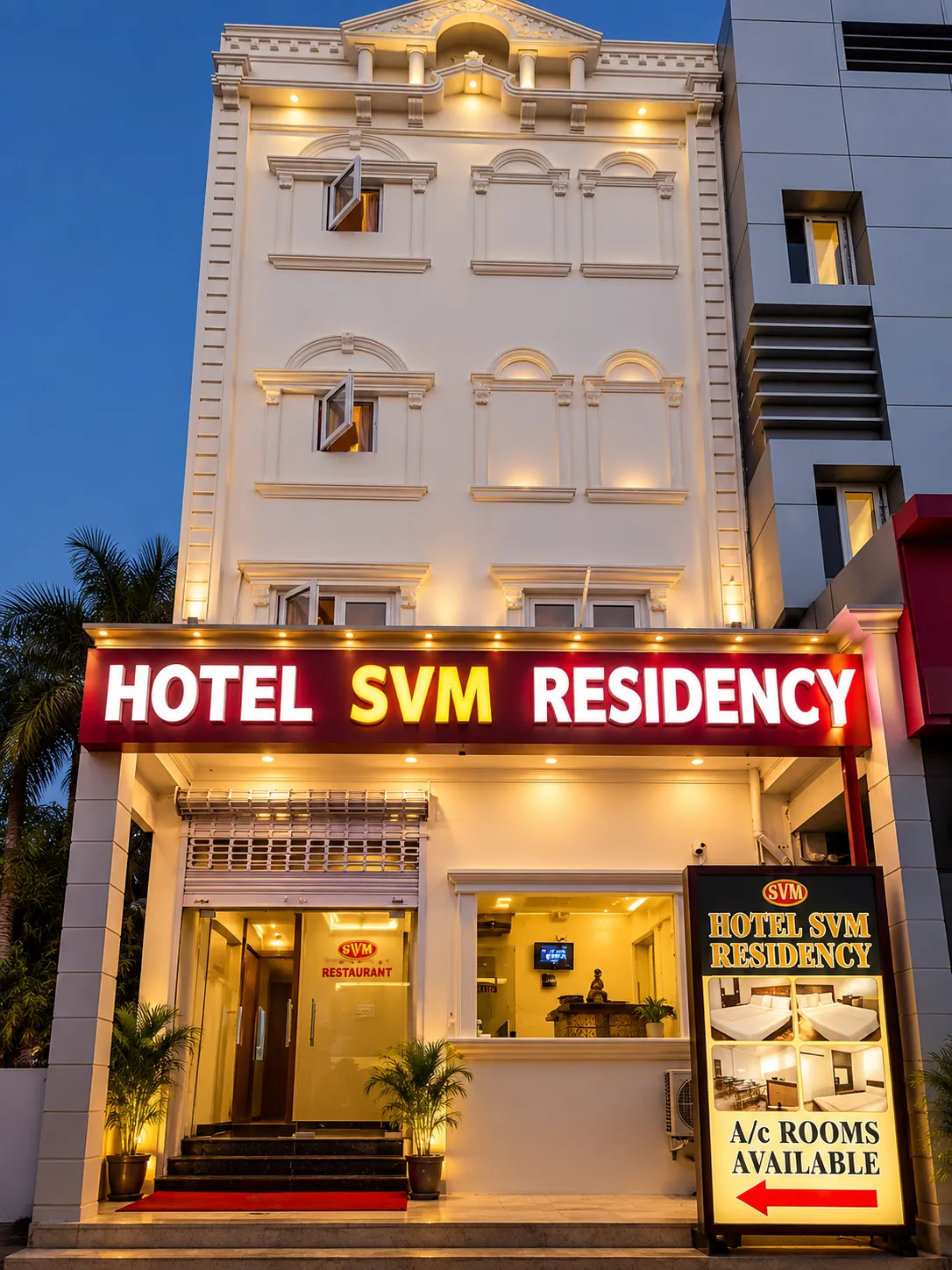 illuminated-hotel-svm-residency-facade